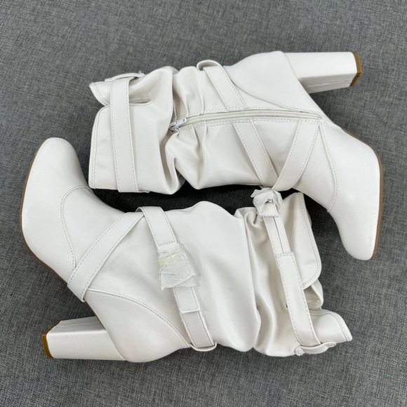 Bamboo Daystar Boots Mid Calf 9 Off White Zipper Brand New Scrunched 3” Heels - Picture 9 of 16